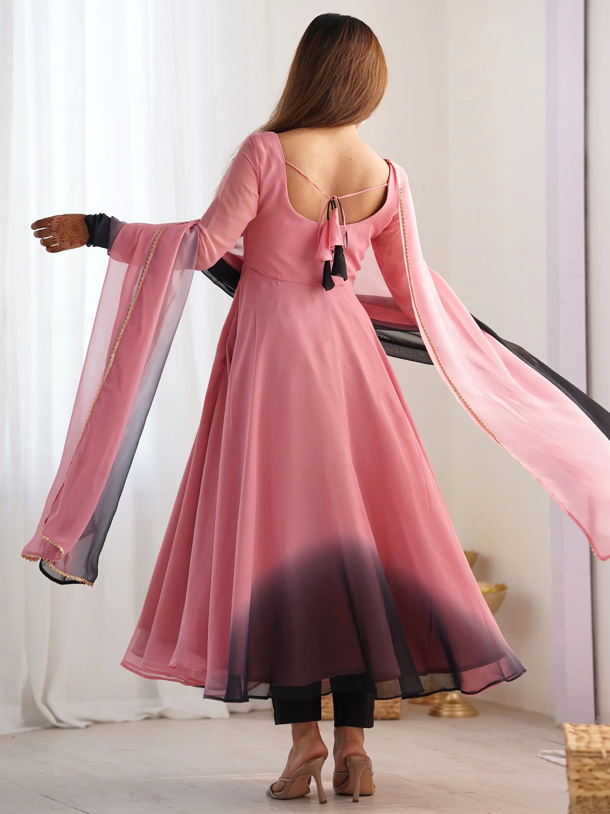Attractive Pink Organza Silk Casual Wear Anarkali Suit With Dupatta - Zeel Clothing