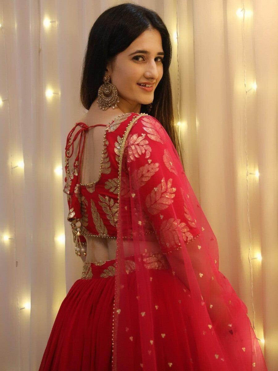 Attractive Pink Sequins Embroidered Georgette Reception Wear Lehenga Choli - Zeel Clothing