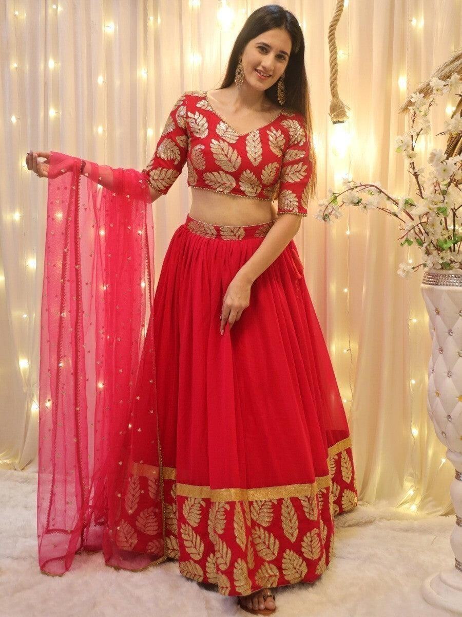 Attractive Pink Sequins Embroidered Georgette Reception Wear Lehenga Choli