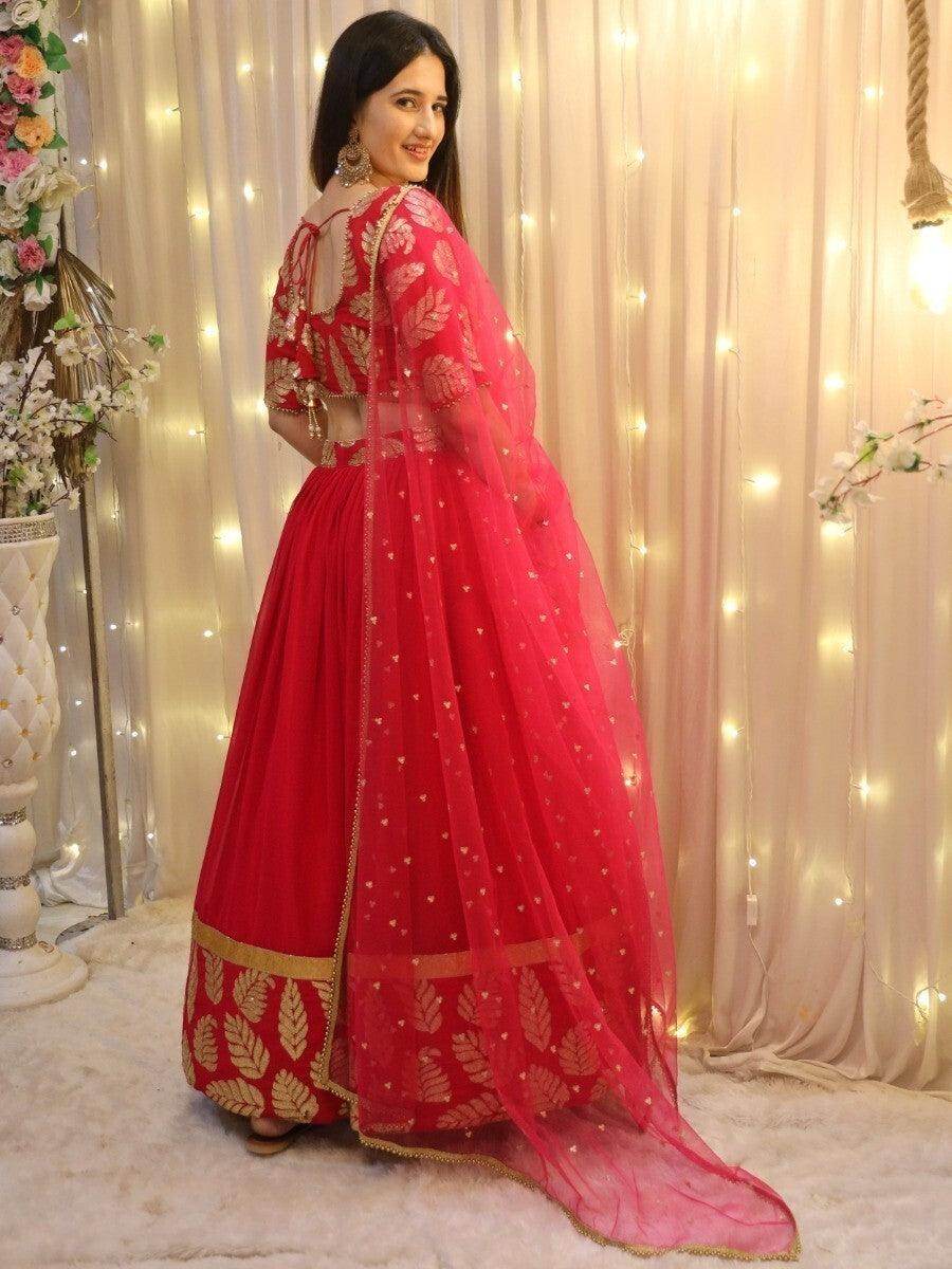 Attractive Pink Sequins Embroidered Georgette Reception Wear Lehenga Choli - Zeel Clothing