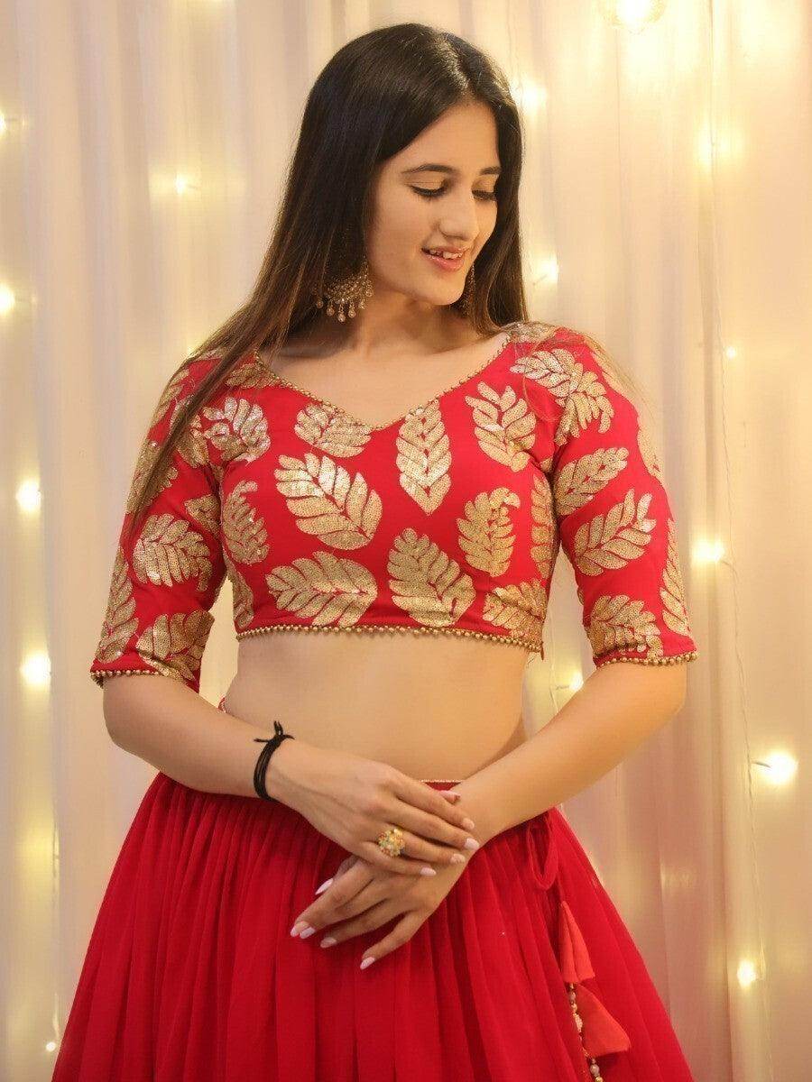 Attractive Pink Sequins Embroidered Georgette Reception Wear Lehenga Choli - Zeel Clothing