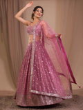 Attractive Pink Sequins Georgette Engagement Wear Lehenga Choli