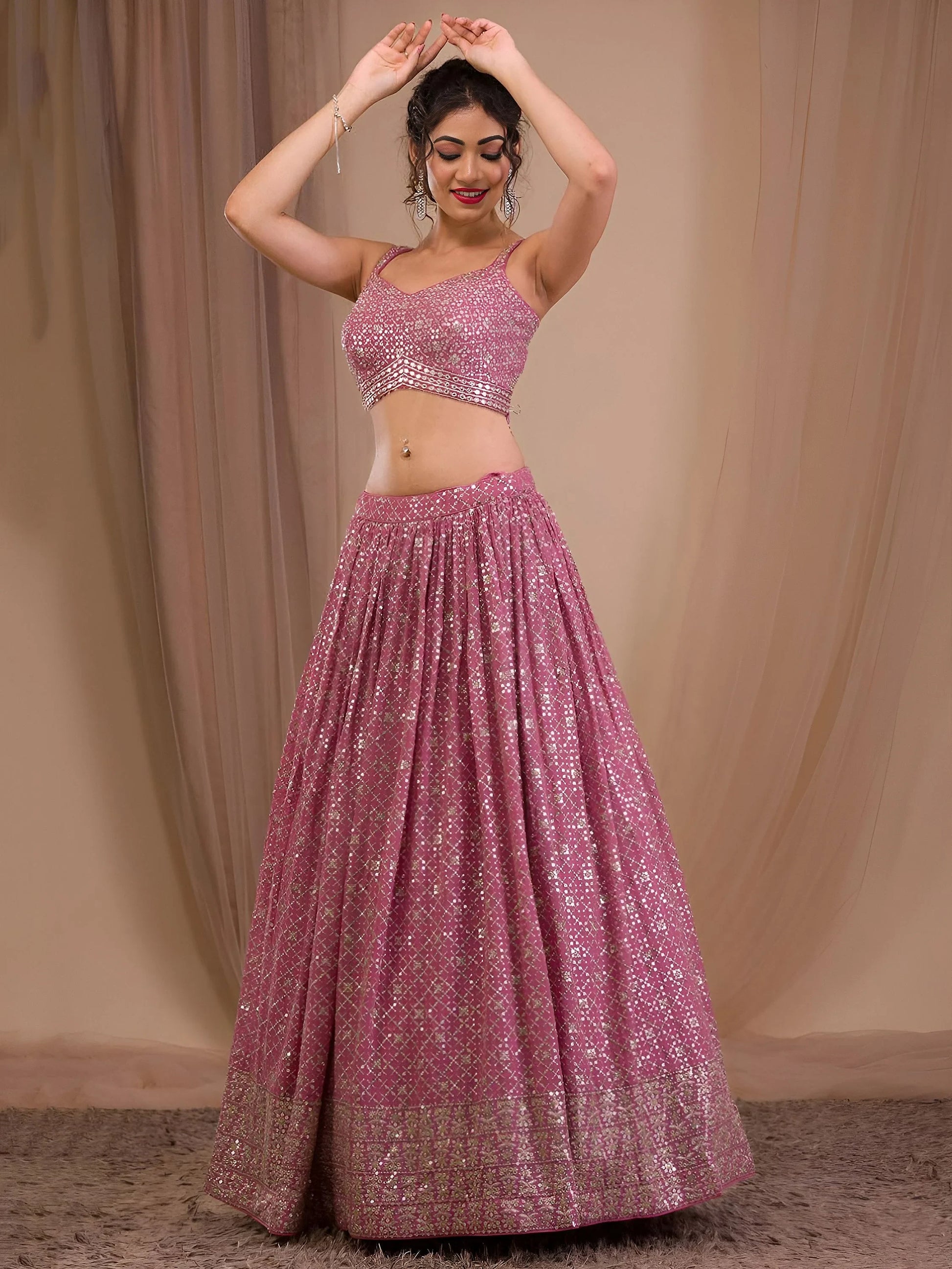 Attractive Pink Sequins Georgette Engagement Wear Lehenga Choli