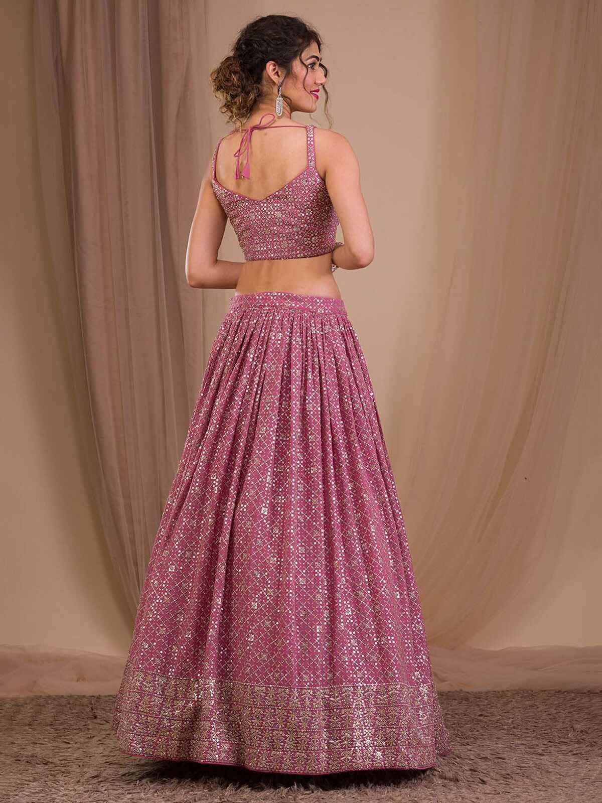 Attractive Pink Sequins Georgette Engagement Wear Lehenga Choli - Zeel Clothing