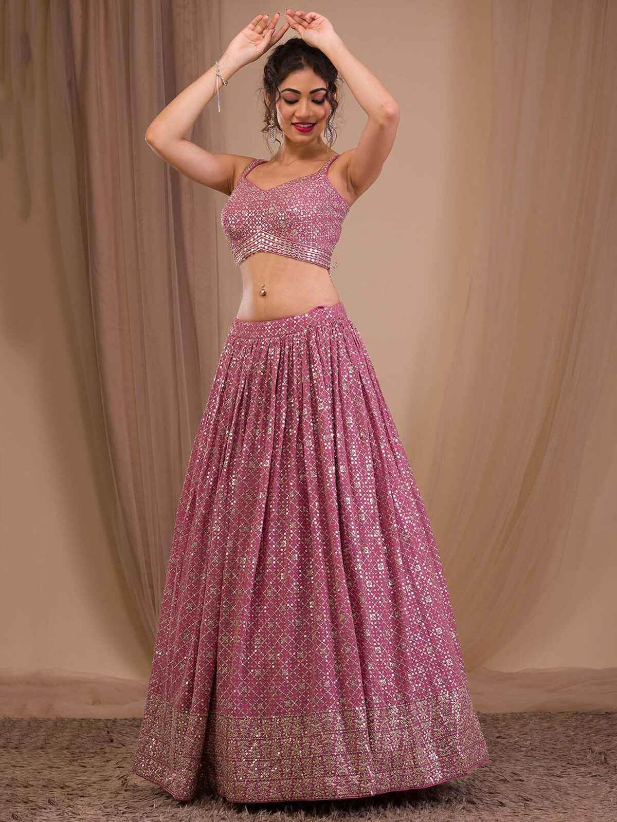 Attractive Pink Sequins Georgette Engagement Wear Lehenga Choli - Zeel Clothing