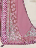 Attractive Pink Sequins Georgette Reception Wear Saree With Blouse - Zeel Clothing