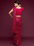 Attractive Pink Sequins Georgette Reception Wear Saree With Blouse - Zeel Clothing