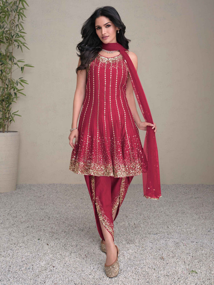 Attractive Pink Sequins Silk Designer Dhoti Suit With Dupatta - Zeel Clothing