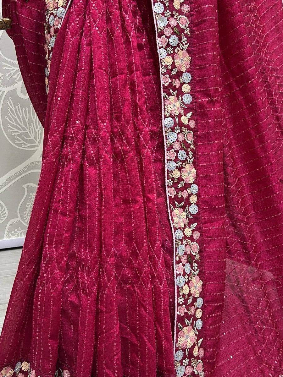 Attractive Pink Sequins Work Silk Functions Wear Saree & Blouse - Zeel Clothing