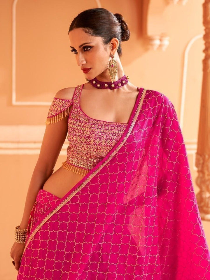 Attractive Pink Sequins Work Silk Reception Wear Lehenga Choli