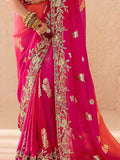 Attractive Pink Thread Embroidered Viscose Wedding Wear Saree - Zeel Clothing