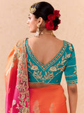 Attractive Pink Thread Embroidered Viscose Wedding Wear Saree - Zeel Clothing