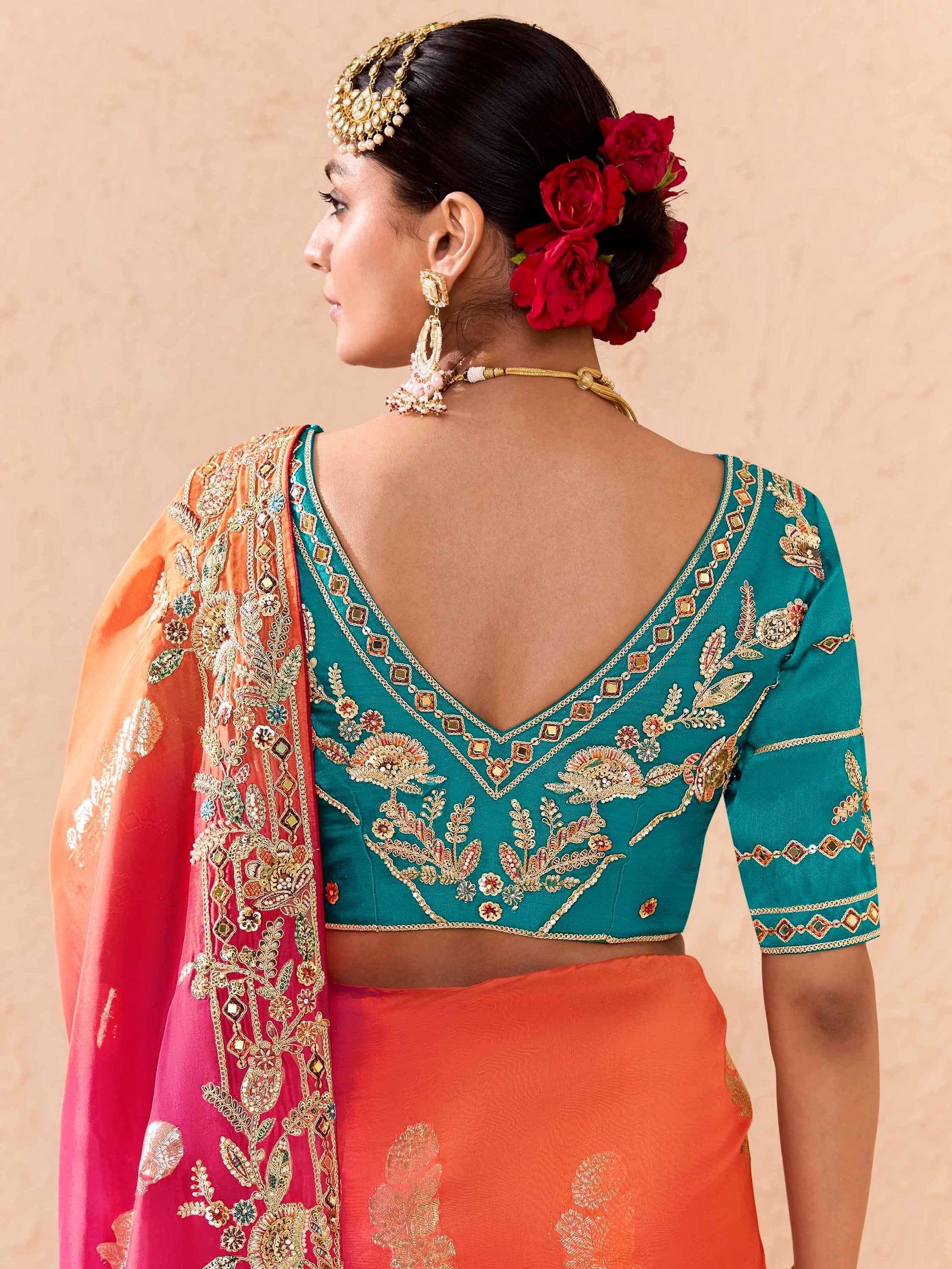 Attractive Pink Thread Embroidered Viscose Wedding Wear Saree - Zeel Clothing