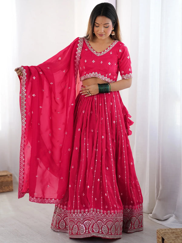 Attractive Pink Thread Work Silk Festival Wear Lehenga Choli - Zeel Clothing