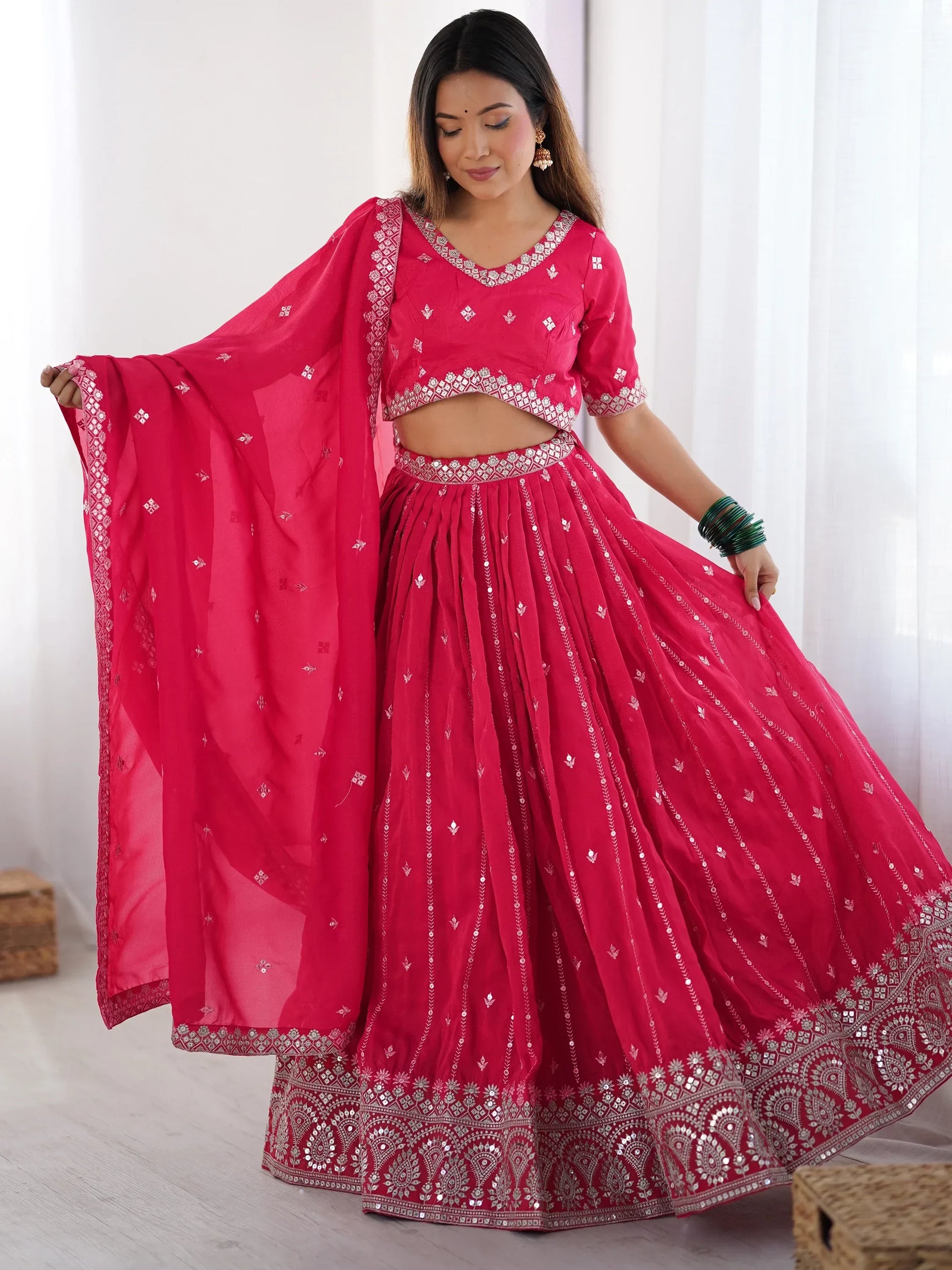 Attractive Pink Thread Work Silk Festival Wear Lehenga Choli - Zeel Clothing