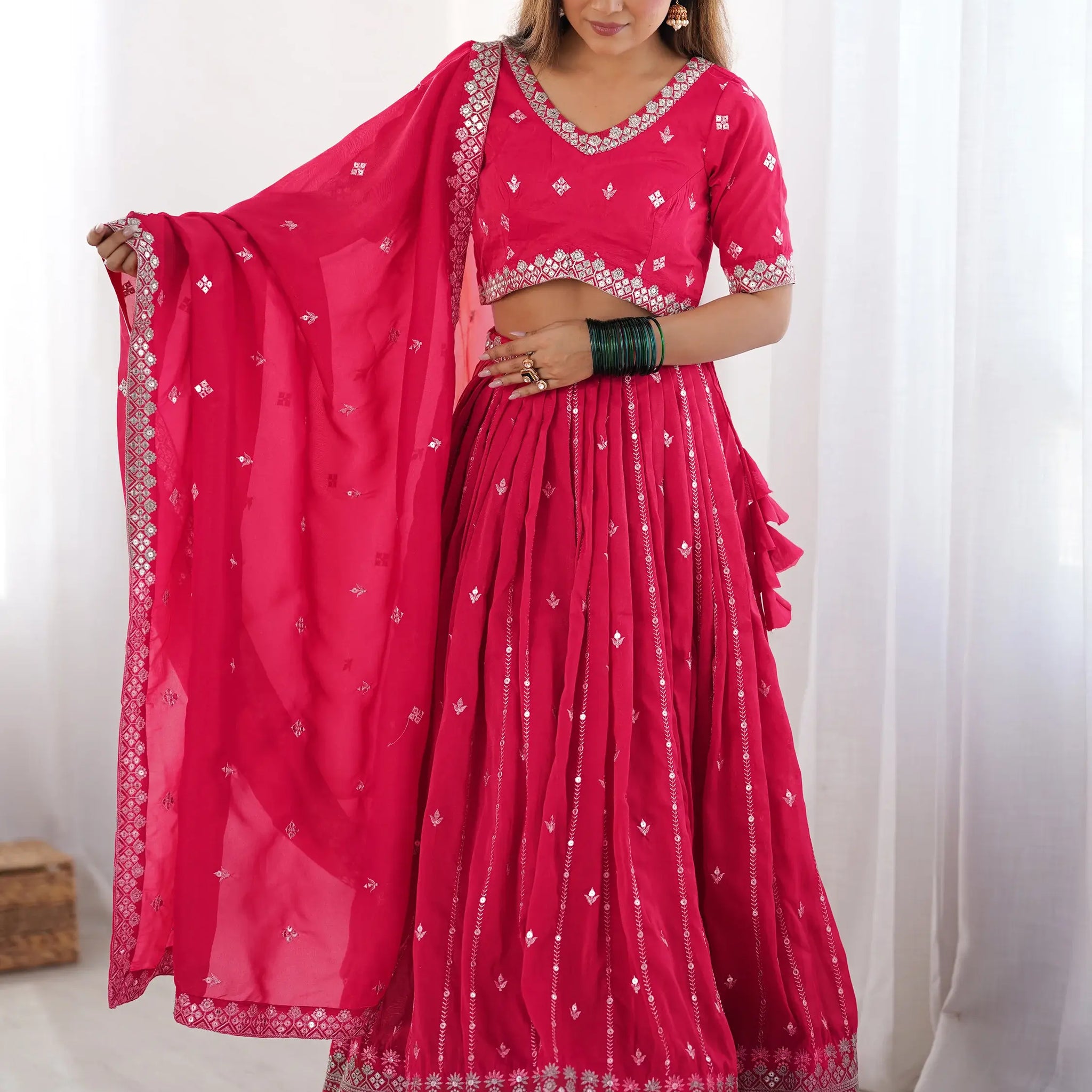 Attractive Pink Thread Work Silk Festival Wear Lehenga Choli - Zeel Clothing