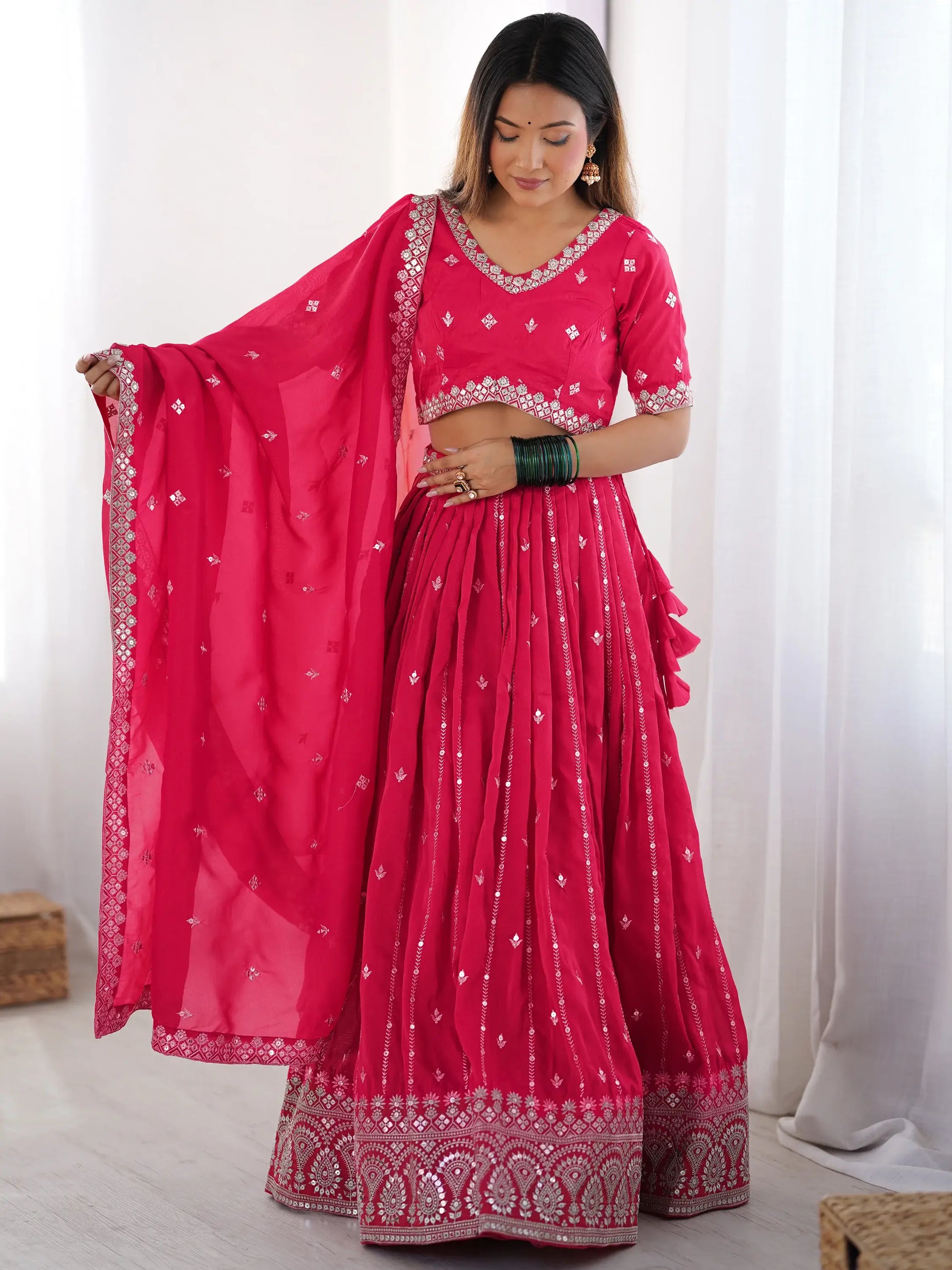 Attractive Pink Thread Work Silk Festival Wear Lehenga Choli - Zeel Clothing