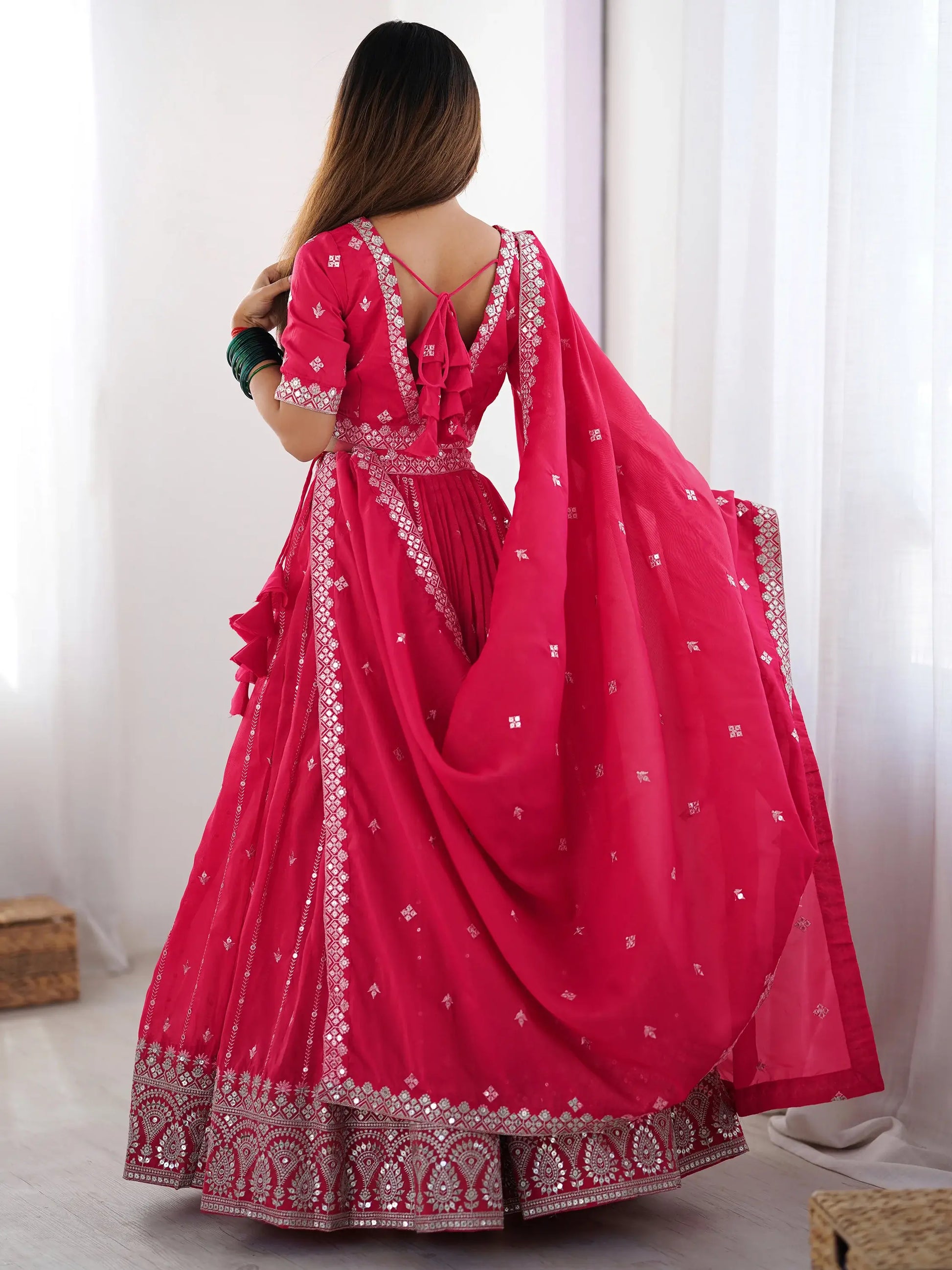 Attractive Pink Thread Work Silk Festival Wear Lehenga Choli - Zeel Clothing