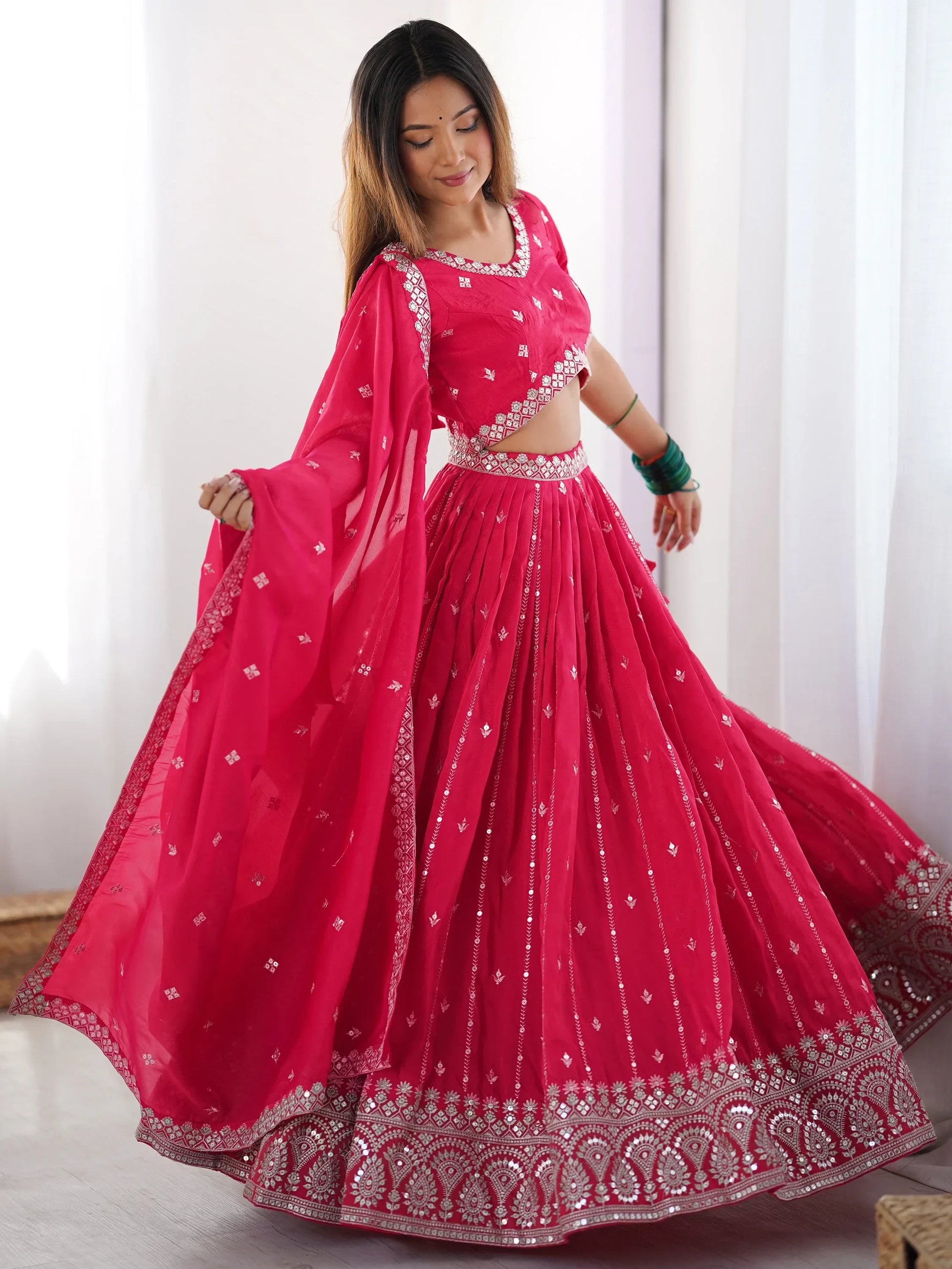Attractive Pink Thread Work Silk Festival Wear Lehenga Choli - Zeel Clothing