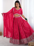 Attractive Pink Thread Work Silk Festival Wear Lehenga Choli - Zeel Clothing