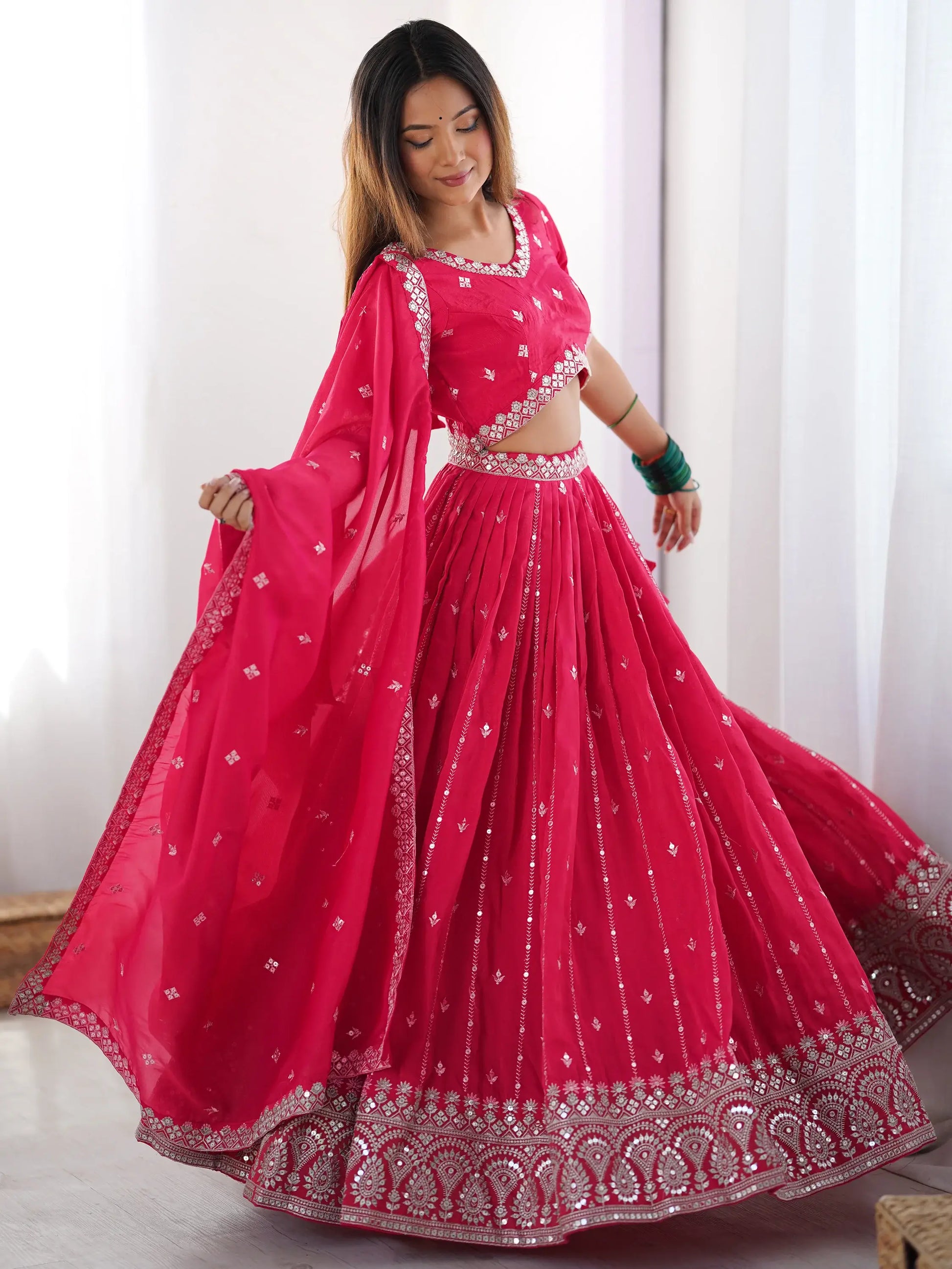 Attractive Pink Thread Work Silk Festival Wear Lehenga Choli - Zeel Clothing
