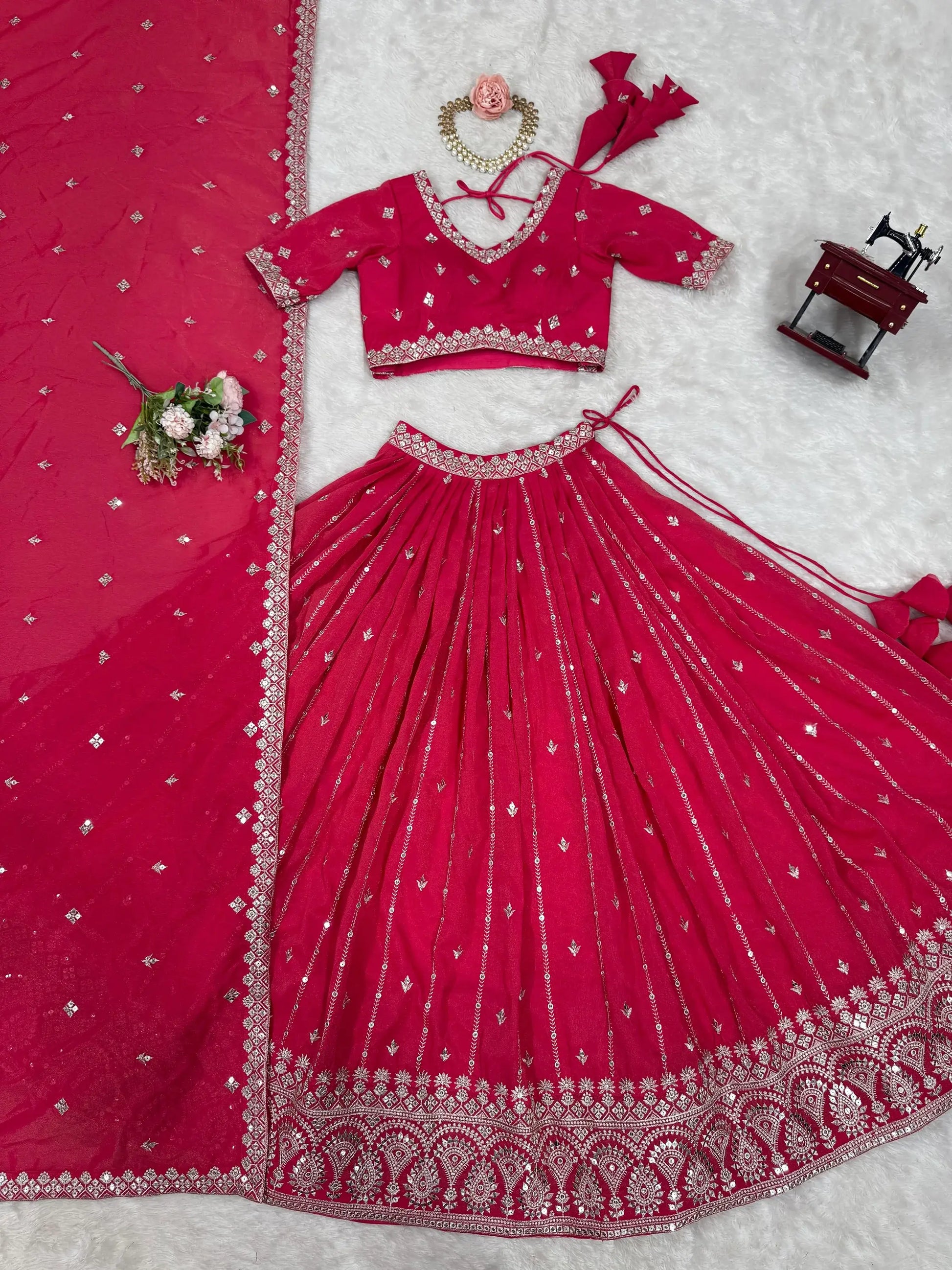 Attractive Pink Thread Work Silk Festival Wear Lehenga Choli - Zeel Clothing