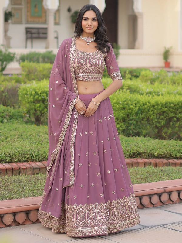 Attractive Pink Zari Embroidered Georgette Function Wear Lehenga Choli With Dupatta