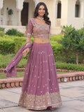 Attractive Pink Zari Embroidered Georgette Function Wear Lehenga Choli With Dupatta