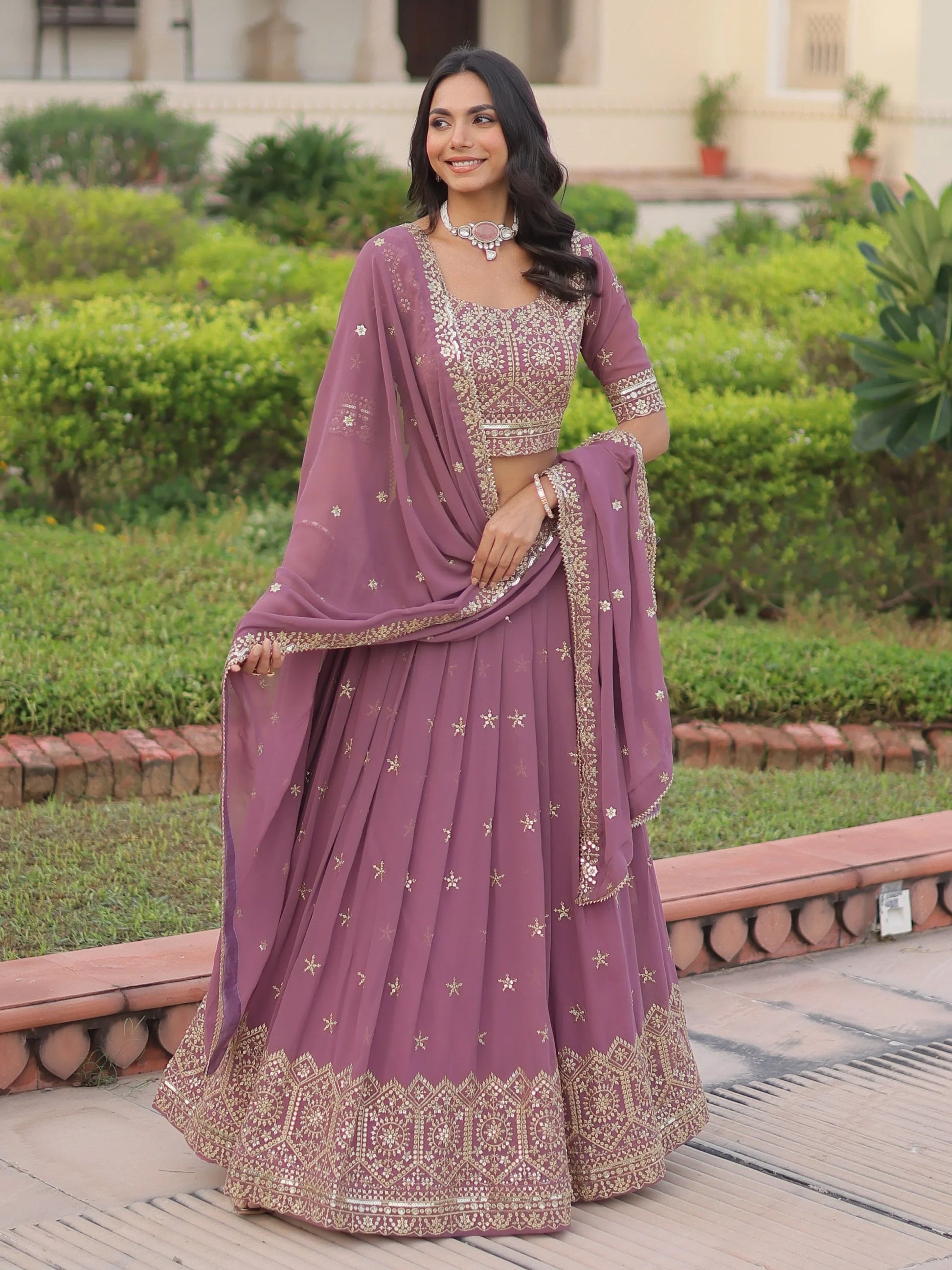 Attractive Pink Zari Embroidered Georgette Function Wear Lehenga Choli With Dupatta