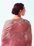 Attractive Pink Zari Embroidery Organza Party Wear Saree With Blouse - Zeel Clothing