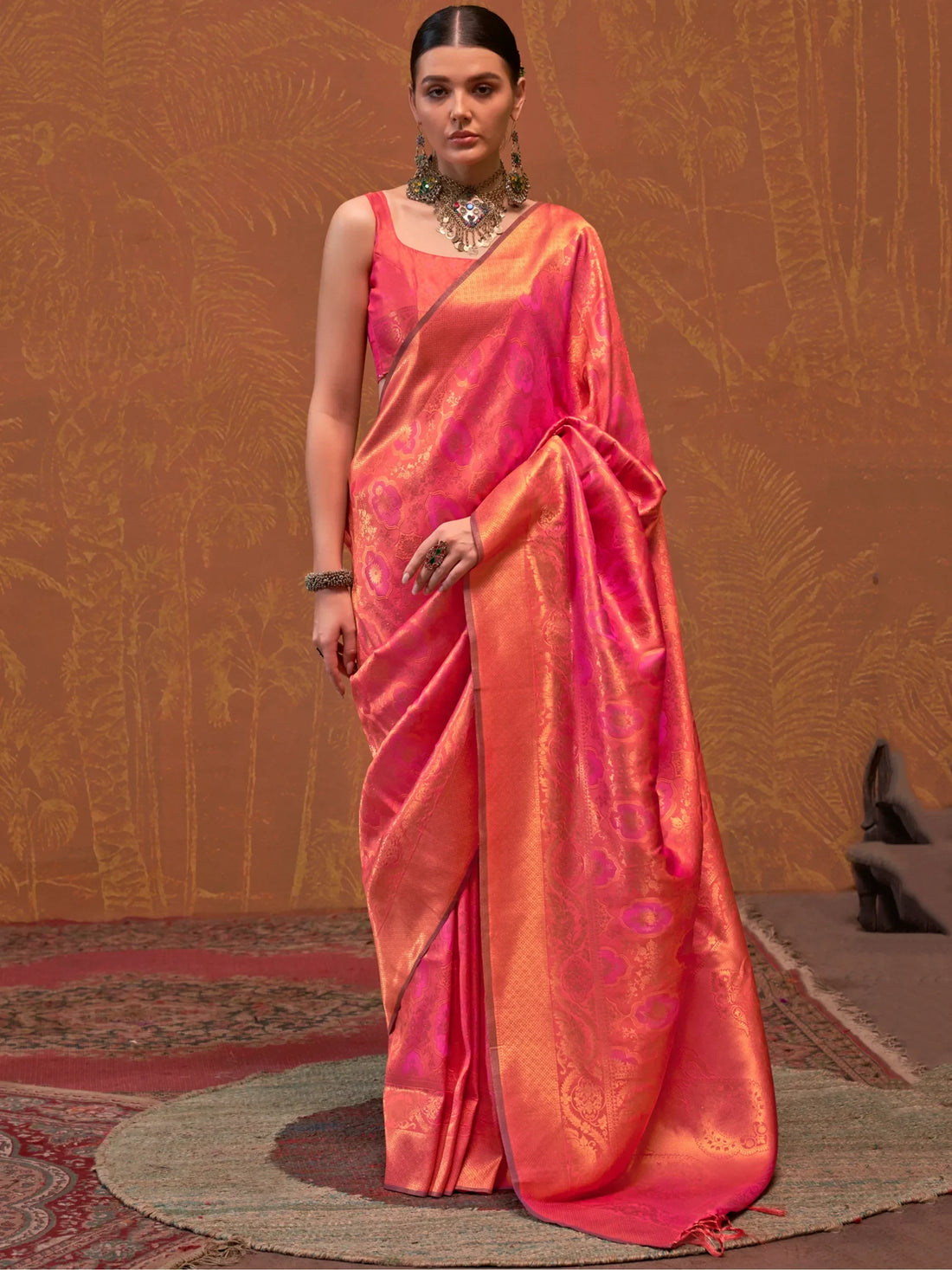 Attractive Pink Zari Weaving Silk Traditional Saree With Blouse - Zeel Clothing