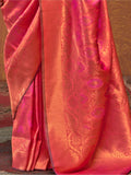 Attractive Pink Zari Weaving Silk Traditional Saree With Blouse - Zeel Clothing