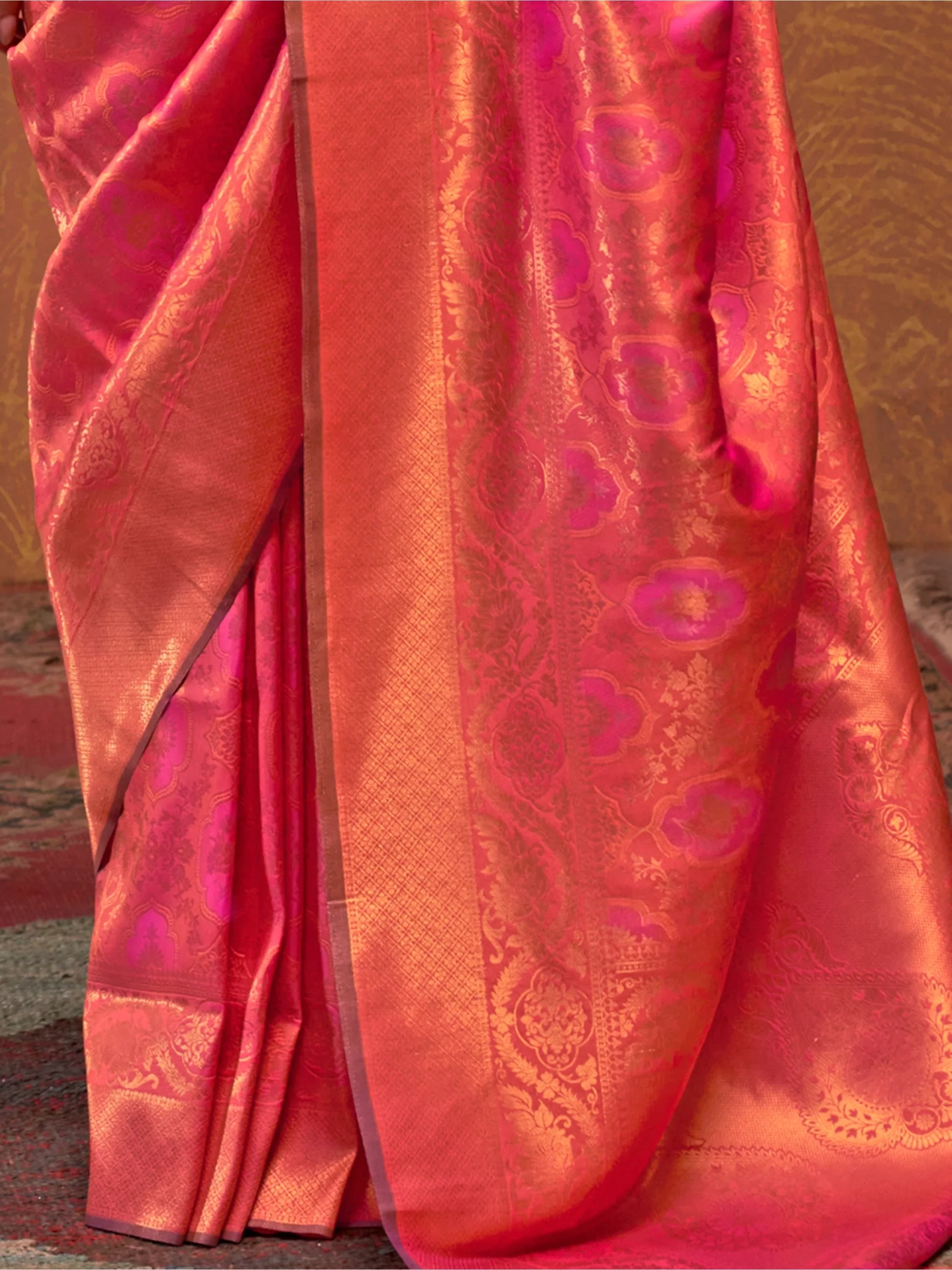 Attractive Pink Zari Weaving Silk Traditional Saree With Blouse - Zeel Clothing