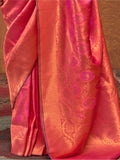 Attractive Pink Zari Weaving Silk Traditional Saree With Blouse - Zeel Clothing