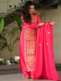 Attractive Pink Zari Work Chinon Festive Wear Salwar With Dupatta