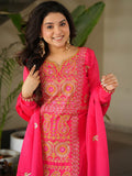 Attractive Pink Zari Work Chinon Festive Wear Salwar With Dupatta