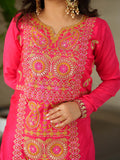 Attractive Pink Zari Work Chinon Festive Wear Salwar With Dupatta
