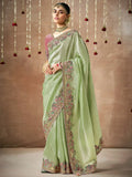Attractive Pista Green Heavy Border Work Silk Saree With Blouse - Zeel Clothing