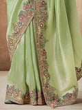Attractive Pista Green Heavy Border Work Silk Saree With Blouse - Zeel Clothing