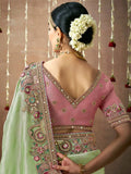 Attractive Pista Green Heavy Border Work Silk Saree With Blouse - Zeel Clothing