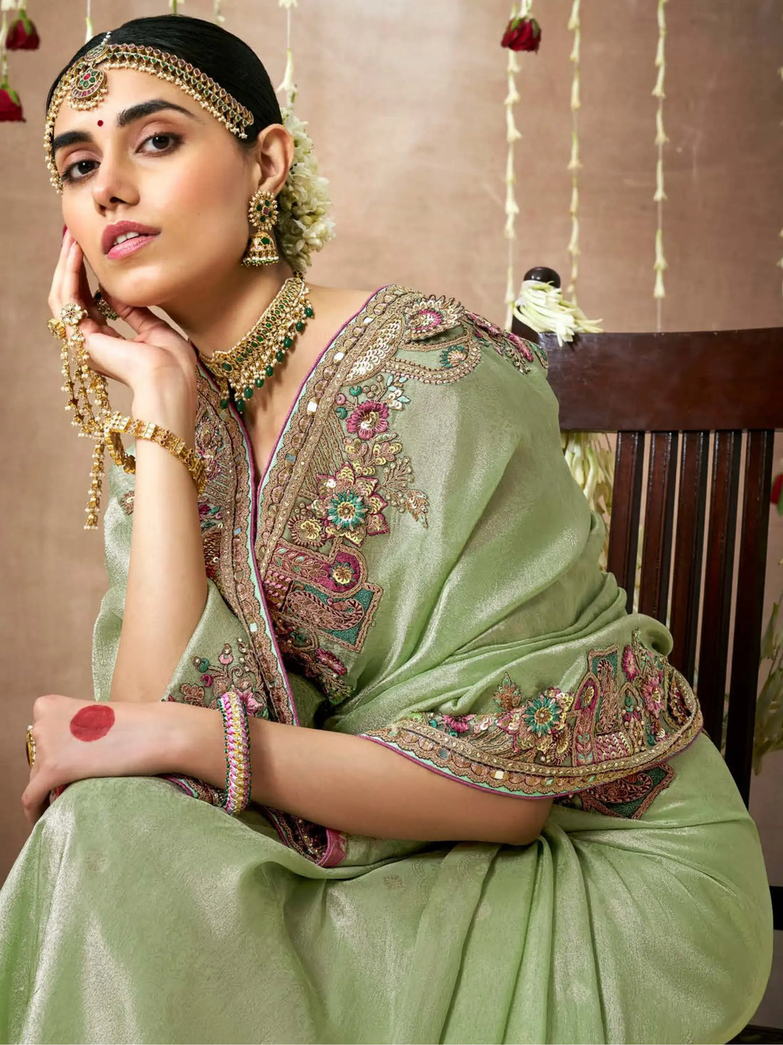 Attractive Pista Green Heavy Border Work Silk Saree With Blouse - Zeel Clothing