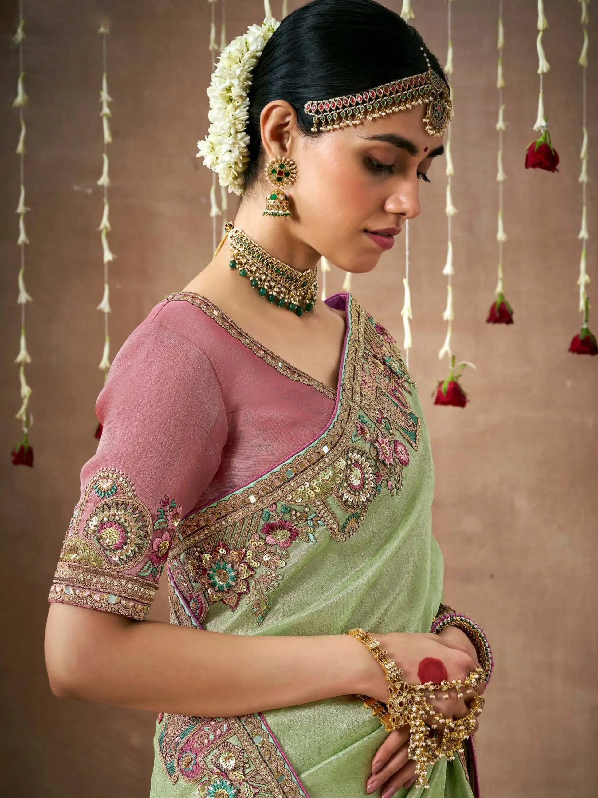 Attractive Pista Green Heavy Border Work Silk Saree With Blouse - Zeel Clothing