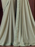 Attractive Pista Green Heavy Lace Work Silk Saree With Blouse - Zeel Clothing