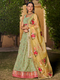 Attractive Pista Green Sequins Georgette Lehenga Choli With Dupatta