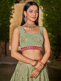 Attractive Pista Green Sequins Georgette Lehenga Choli With Dupatta - Zeel Clothing