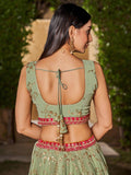 Attractive Pista Green Sequins Georgette Lehenga Choli With Dupatta - Zeel Clothing