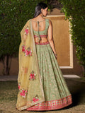 Attractive Pista Green Sequins Georgette Lehenga Choli With Dupatta - Zeel Clothing