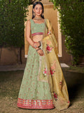 Attractive Pista Green Sequins Georgette Lehenga Choli With Dupatta - Zeel Clothing