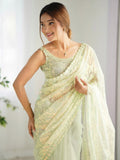 Attractive Pista Green Sequins Net Festival Wear Saree With Blouse - Zeel Clothing