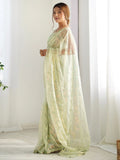 Attractive Pista Green Sequins Net Festival Wear Saree With Blouse - Zeel Clothing